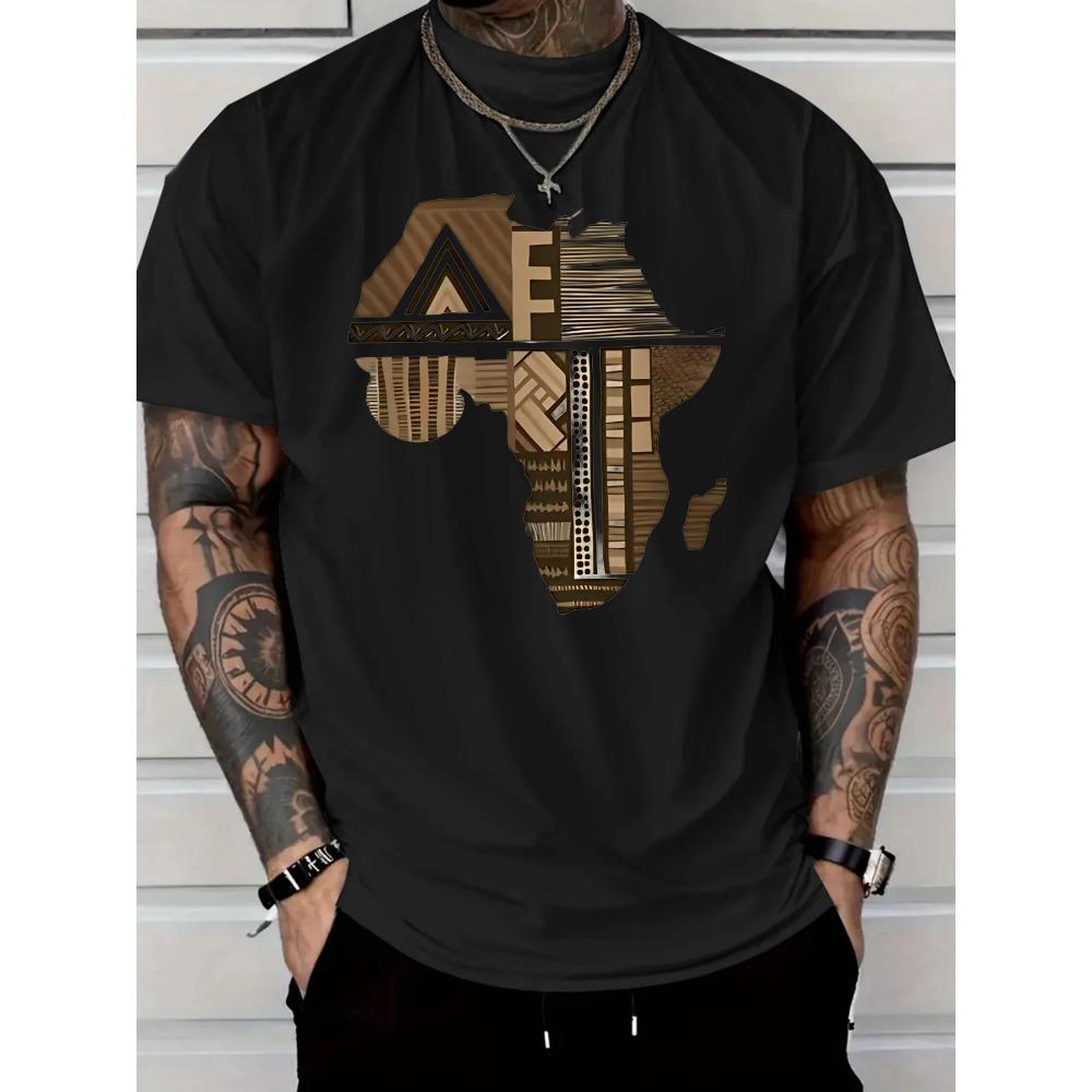 Men's plus size white T-shirt with African style gold print