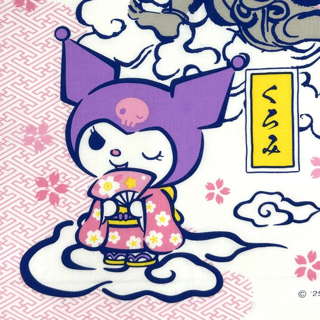 Sanrio Japonský vzor Tenugui My Melody Kuromi Vyrobeno v Japonsku Ručník, & "Fujin Raijin" Dárek,