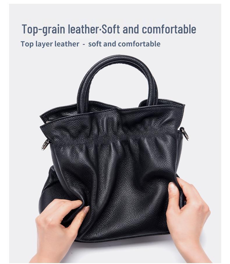 European & American Fashion Pleated Cowhide Leather Women's Handbag – Large Capacity Shoulder/Crossbody Bag