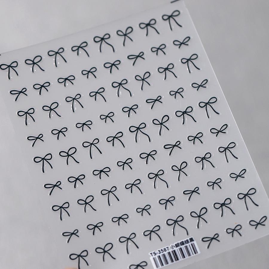 Lovely Gold Silver Black White Line Bowknot 3D Self Adhesive Nail Art Decorations Stickers Ribbon Cute Manicure Decals