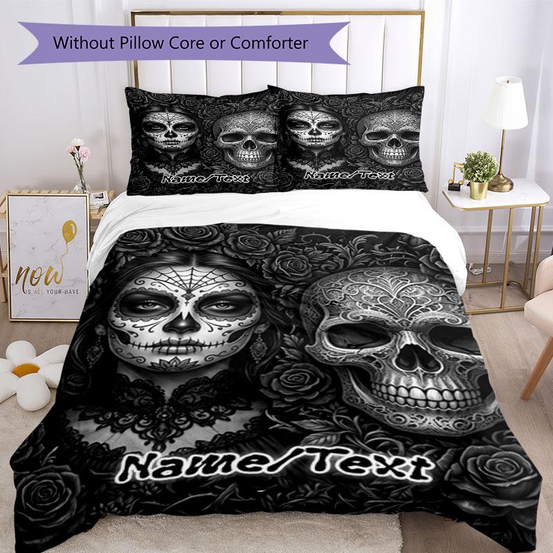 3PC Custom Name Day Dead Artwork Bedding Set Printed Bedding Set Duvet Cover Closure Includes 1 Duvet Cover & 48 Pillowcases for Bedroom