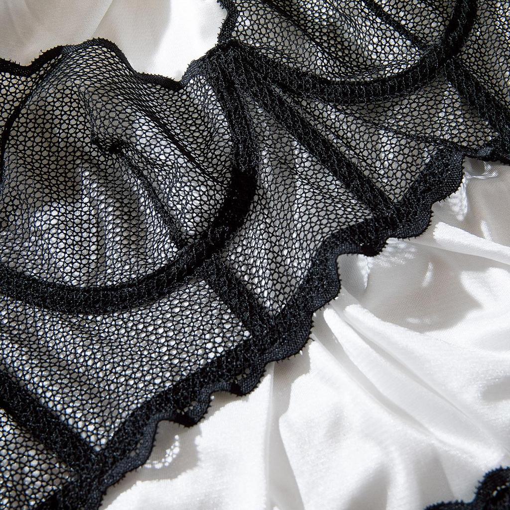 Set European & American Sexy Fishbone Mesh Crop Top & Chilot Tangă cu Dantelă – Confortabil, Elastic, Modelator Transparent