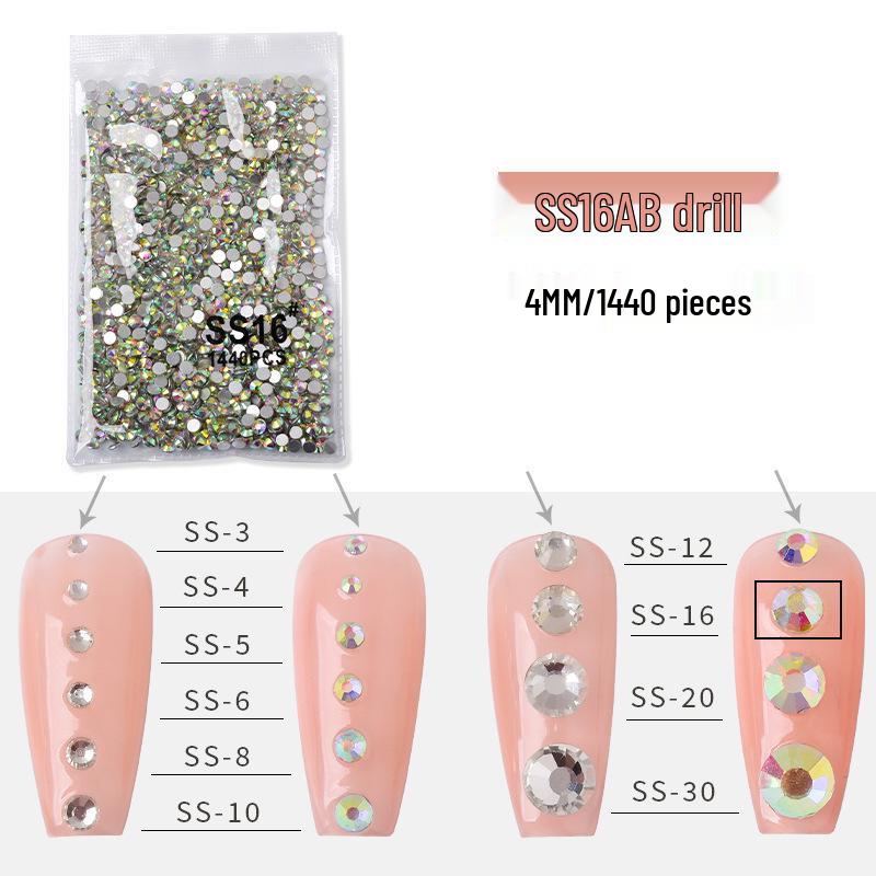 Super Shiny AB Color Czech Rhinestones for Nail Art - 1440pcs Clear White Flat Back In Various Sizes