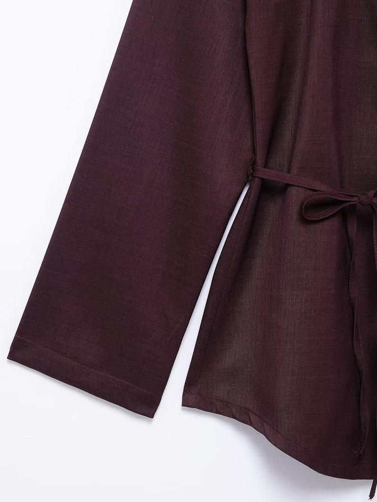 2025 Spring Women's Tie-Waist Long-Sleeve Shirt & Pleated Pants Set