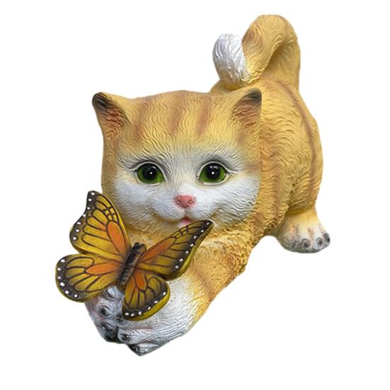 

Solar Garden Cute Cat Statue with LED Butterfly Light Outdoor Waterproof Resin Sculpture for Porch Patio Balcony Lawn Yard Decor B
