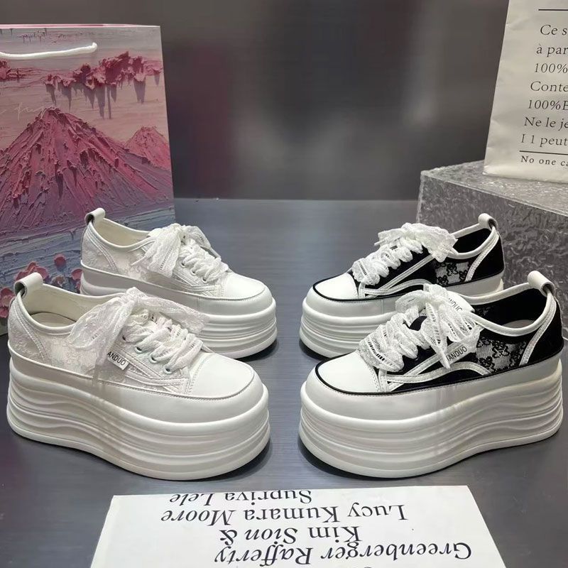 Summer lace mesh breathable thick-soled muffin little white shoes small inner height increase sports casual net shoes