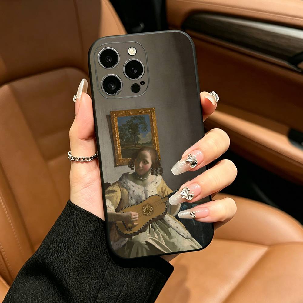 Чехол для телефона с картиной Яна Вермеера для iPhone 17,16,15,14,13,12,11 Pro Max,16/15/14Plus,XS Мягкий черный чехол iPhone17air