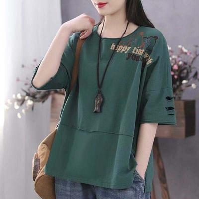 Pure Cotton Round Neck Short Sleeve Large Size Spring and Summer Trend Loose Top Student T-shirt