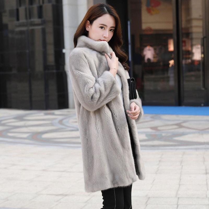 Imitation mink coat women's imitation fur coat new imitation mink velvet medium and long stand-up collar imitation fur coat