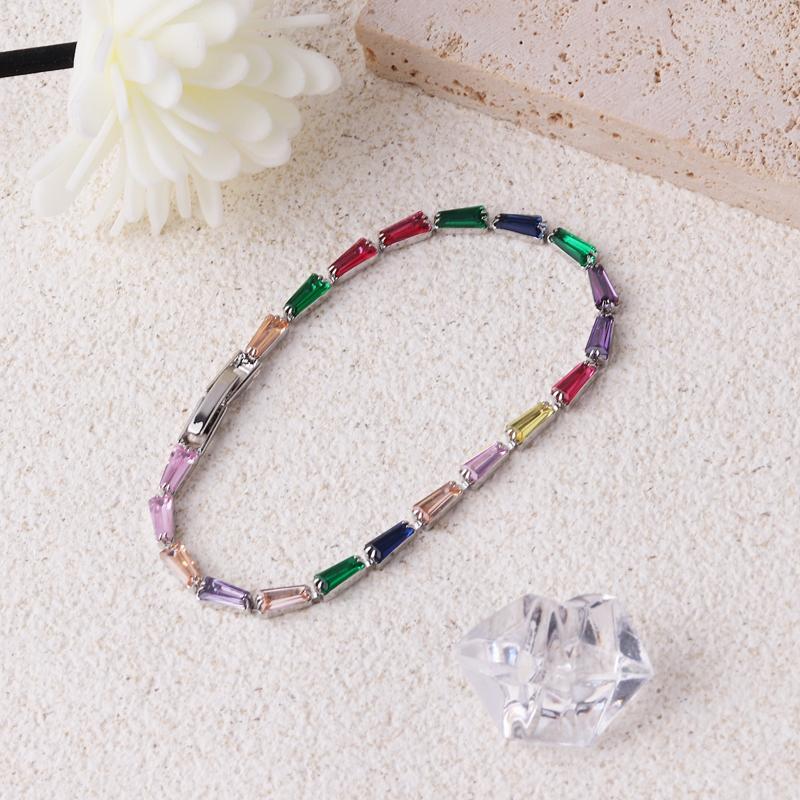

Colorful T Shape Zircon Tennis Bracelets Women Bracelet Bridal Wedding Silver Plated Jewelry Friendship Birthstone Gift срібний