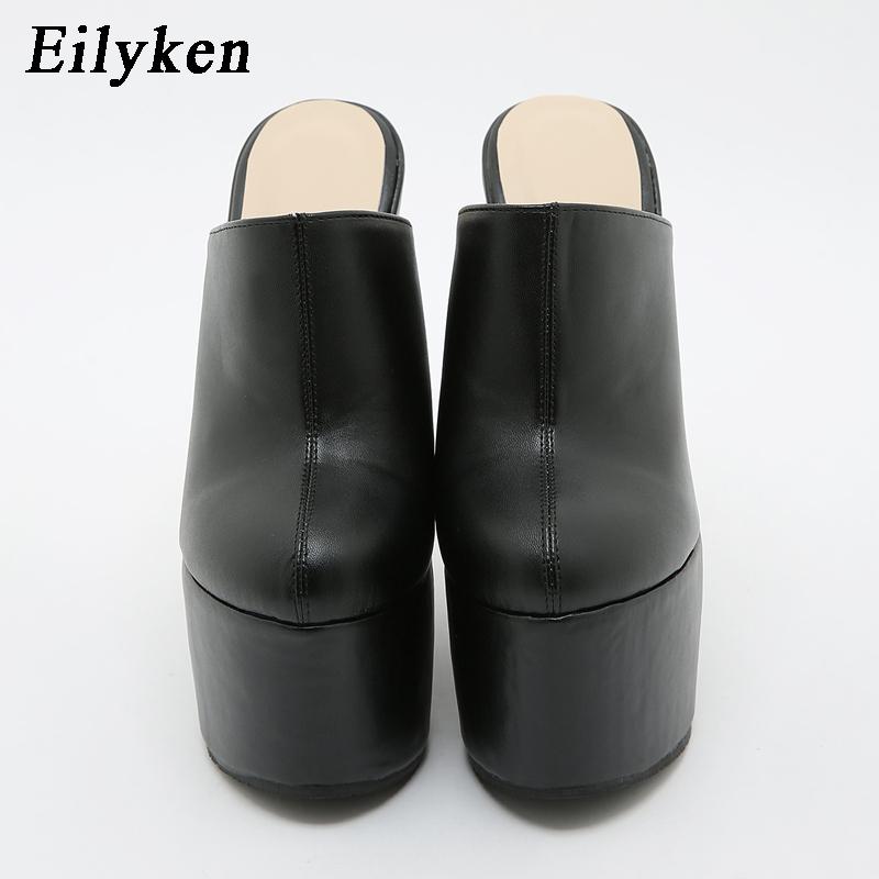 Mode Eilyken Design Super Plateforme Compensée Chaussons Femmes Mode Été Uni Bout Rond Talons Hauts Chaussures Mules Dames