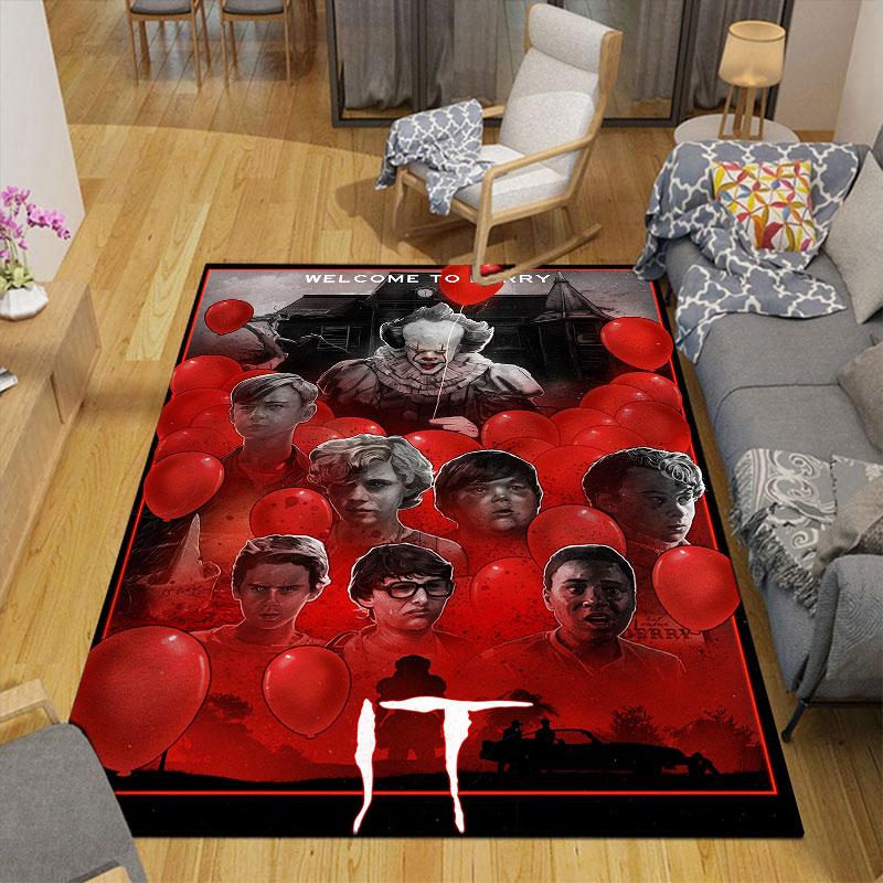 Pennywise Flannel Printed Carpet, Home Sofa Decoration for Living Room & Bedroom, Non‑Slip Play Flannel Floor Mat for Game Room