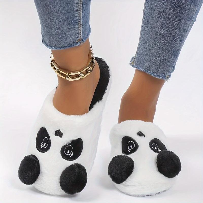Slippers for Women - Cozy Winter Indoor House Shoes with Soft Fabric Upper, Warm Lining & Durable TPR Sole, Black & White Animal Design, Cute Slippers
