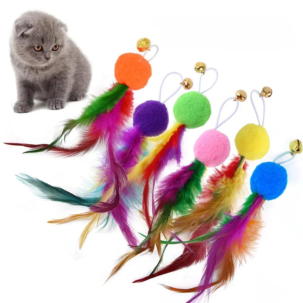 Cat Feather Toy Accessories False Birds Worm Toy with Bell Kitten Cat Toys Interactive Replacement Refill Foam Ball Training