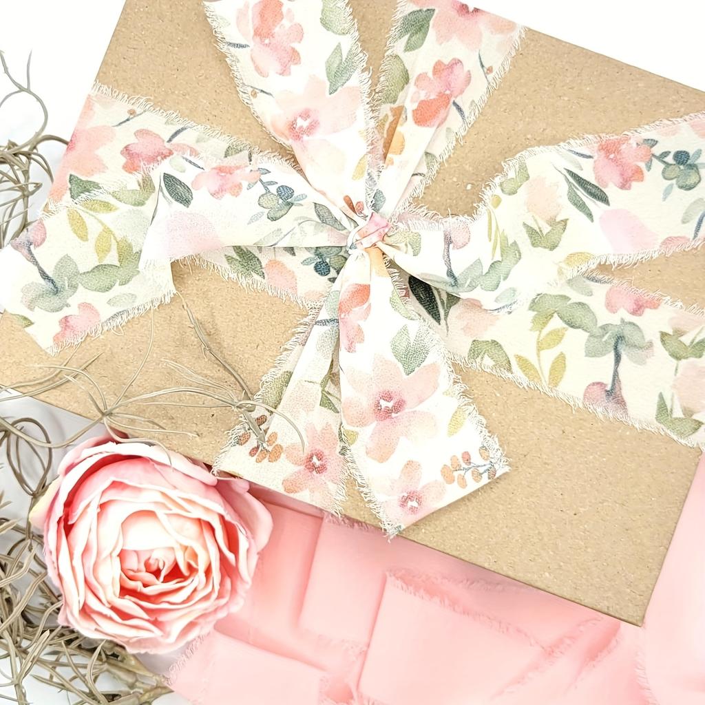 3Pcs Rolls Of Patterned Chiffon Ribbon With Frayed Edges