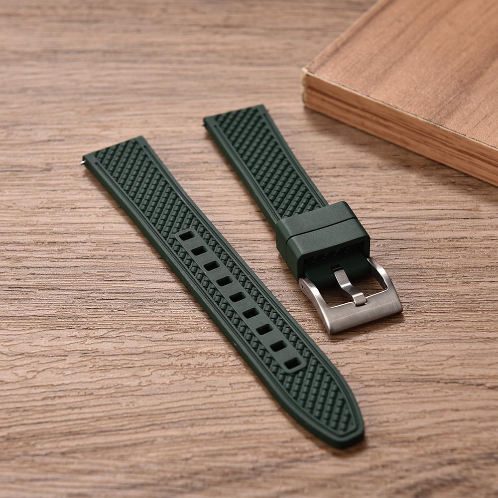 Professional Diving Watch Band FKM Rubber Strap 18mm 20mm 22mm 24mm Quick Release Bullet Shape for Dive Watch Waterproof Durabl