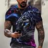 Tiger Fighting Animal Beast Fierce Lion Leopard Printed 3D T-shirt for Men Short Sleeve