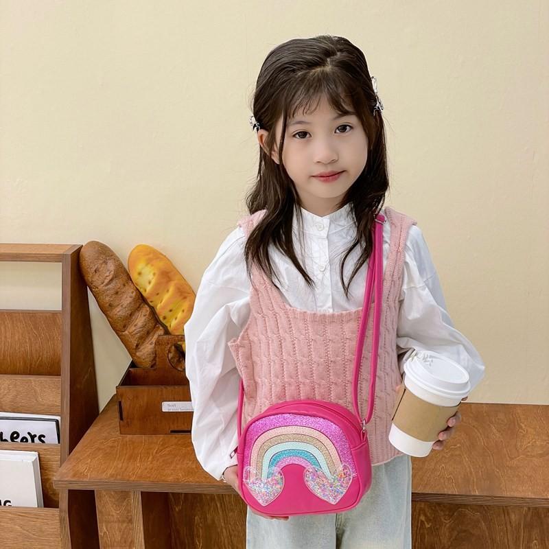Cute Japanese Style Rainbow Heart Shoulder Bag For Kids With Cartoon Design