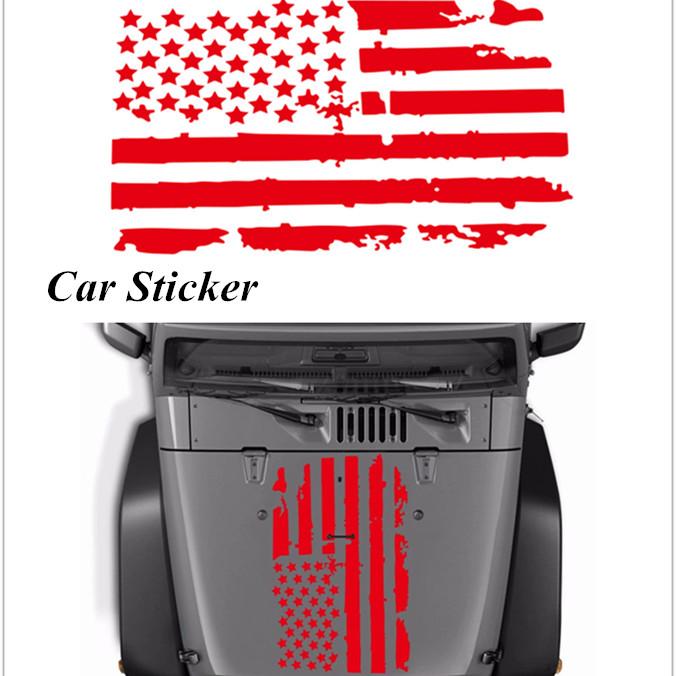 1PC DIY Black USA Flag Car Hood Decal Decor Sticker Waterproof For Jeep Wrangler