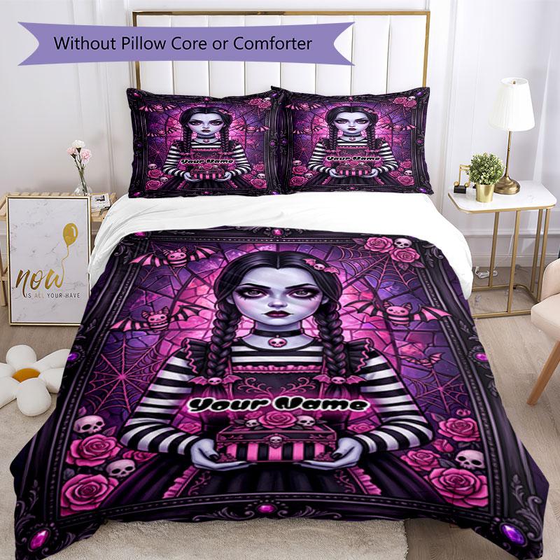 3PC Custom Name Gothic Fantasy Portrait Bedding Set Printed Bedding Set Duvet Cover Closure Includes 1 Duvet Cover & 2 Pillowcases for All Seasons Bed