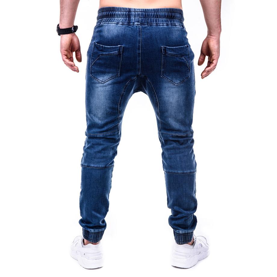 Men's Scratched Stretchy Ripped Skinny Biker Jeans Slim Fit Denim Pants Mens Elastic Waist Harem Pants Men Jogger