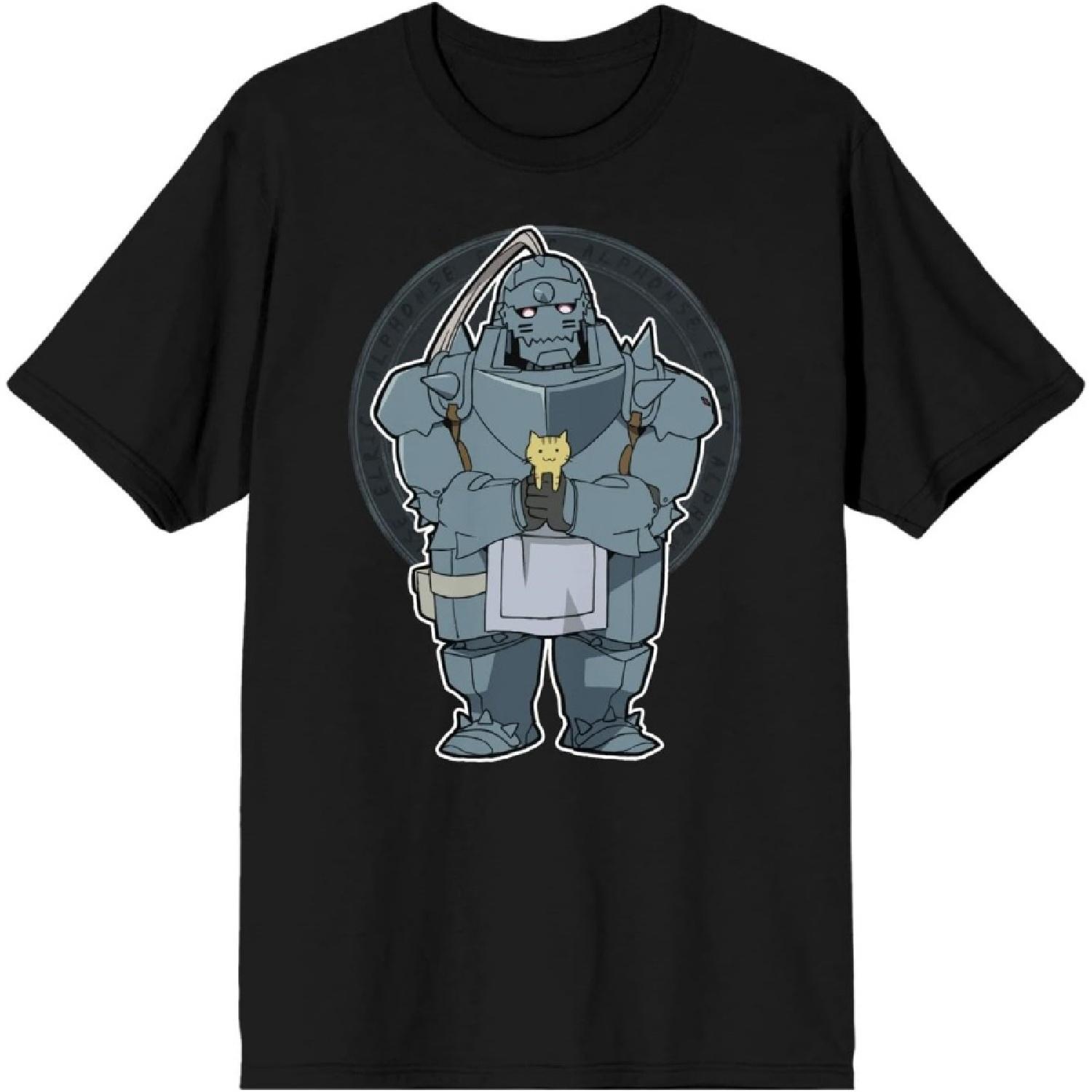 Fullmetal Alchemist Brotherhood Alphonse Elric with Kitten Black T-Shirt S
