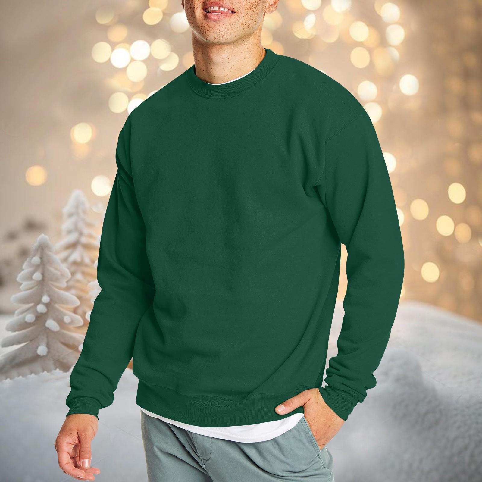 

Мужская повседневная мода, удобная однотонная толстовка с круглым вырезом, свитшот S темно-зеленого