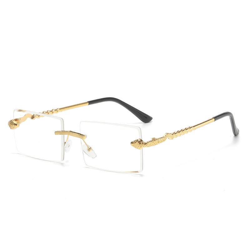 

Неполяризованные солнцезащитные очки без оправы Cut Edge Square с металлической оправой и безрамными линзами, солнцезащитные очки с украшением в виде головы змеи для женщин и мужчин прозрачный