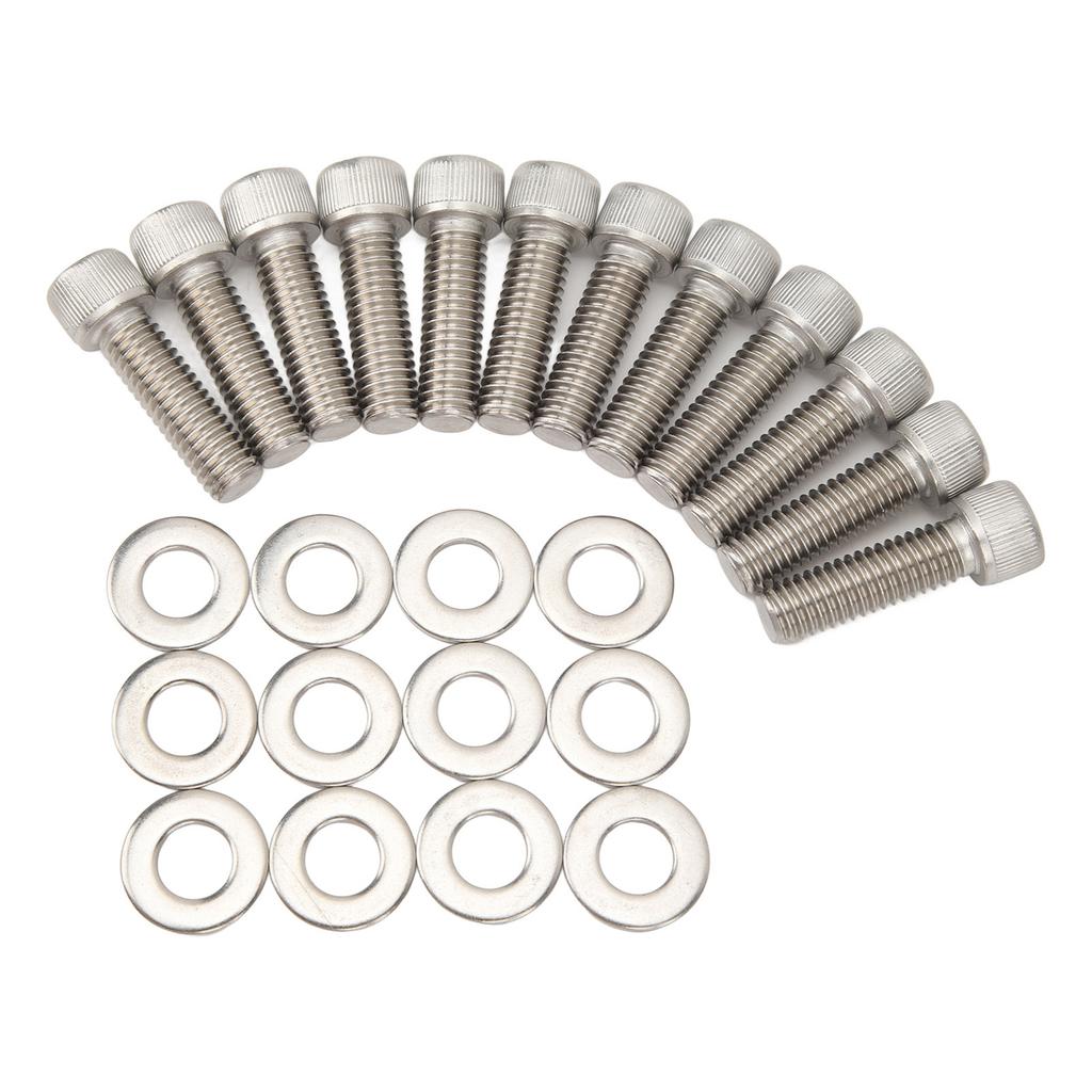 12Pcs Head Bolts Set Stainless Steel Cylinder Head Fasteners Bolts Replacement For Chevy Small Block 283 327 350 383