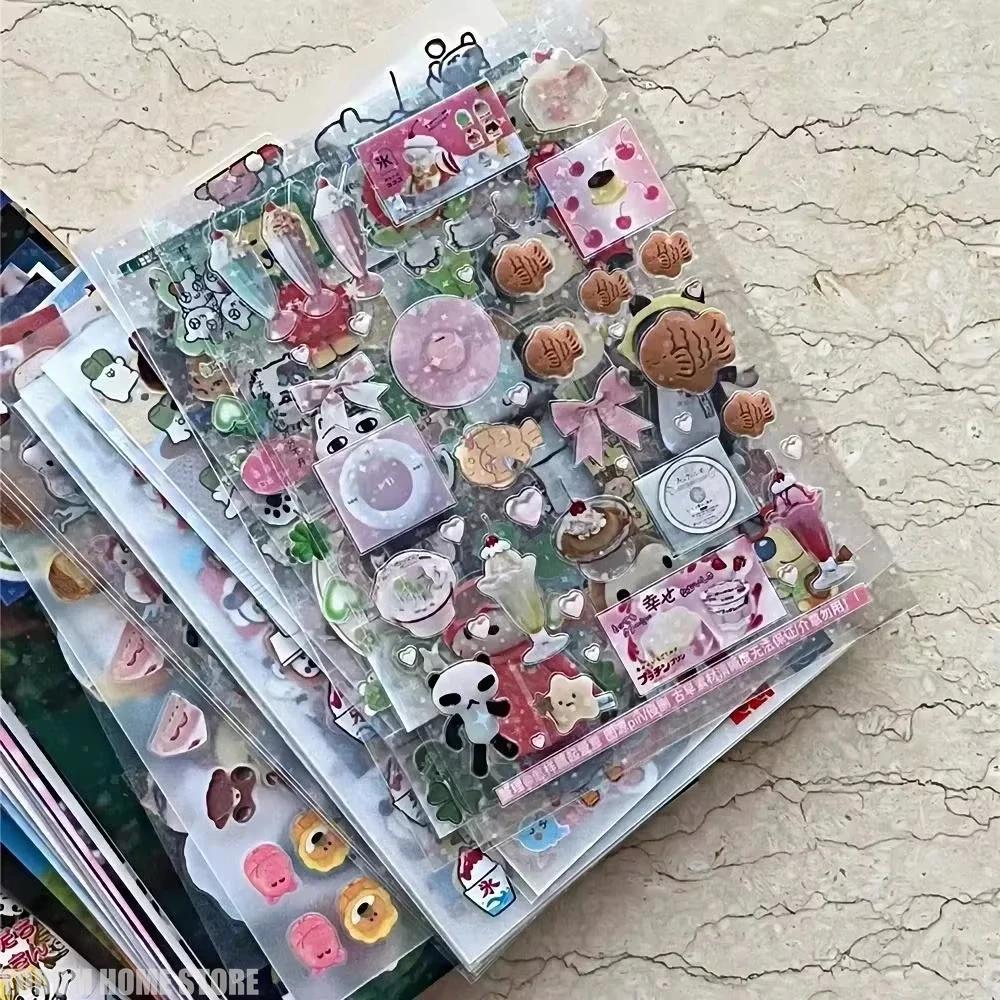 Clear Cut Vintage Glitter PET Decals, 11Pcs Kawaii Stickers, DIY Embellishment for Scrapbook, Journal & Toploader
