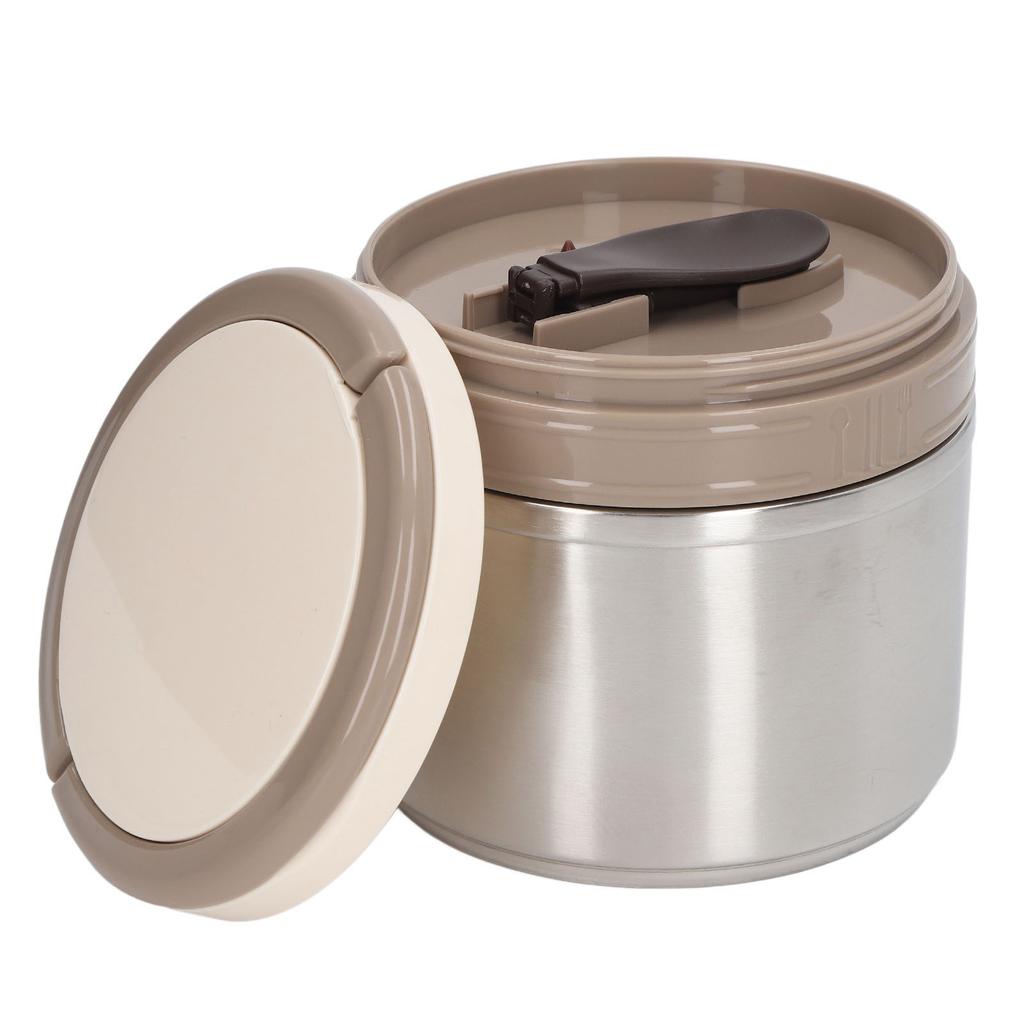 304 Edelstahl Breidose Tragbarer Runder Isolierter Lunchbehälter Warmhaltebehälter mit Löffel für Studenten 0,8L