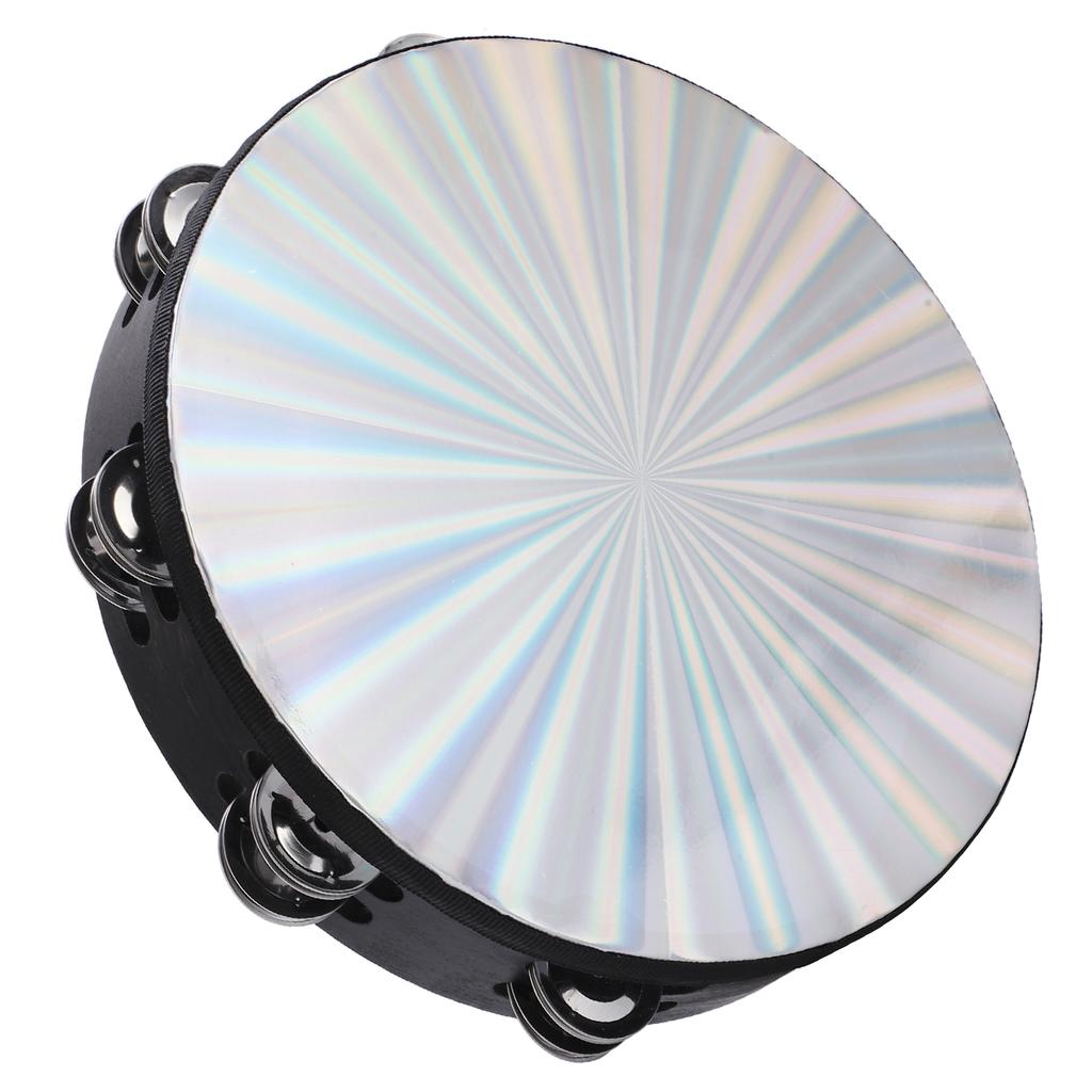 10in Hand Held Drum Double Row Jingles ABS Reflective Laser Tambourine Percussion