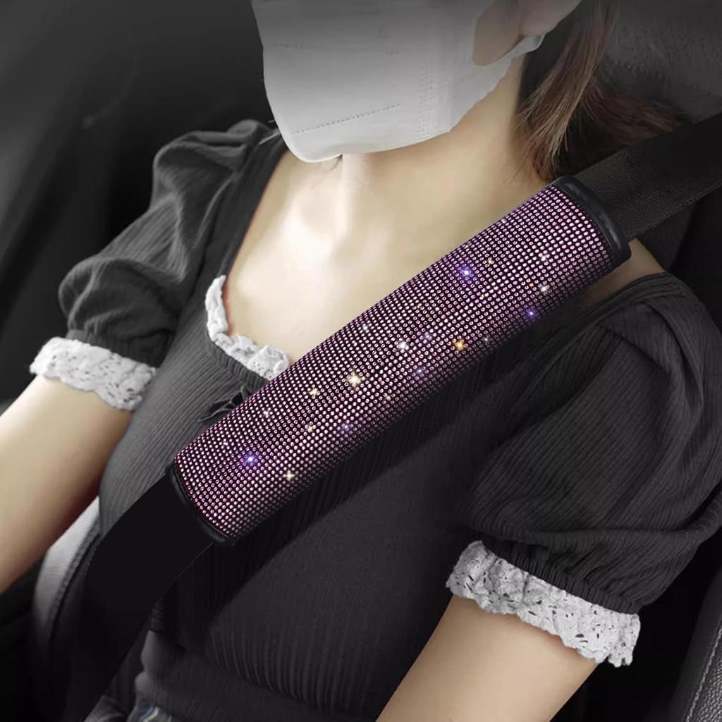 Surpassme 2PC Bling Car Seatbelt Covers, Rhtone Car Seat Belt Covers/Pads With Crystal For Releasing Shoulder/Neck Pressure Car Accessorizes For Car,