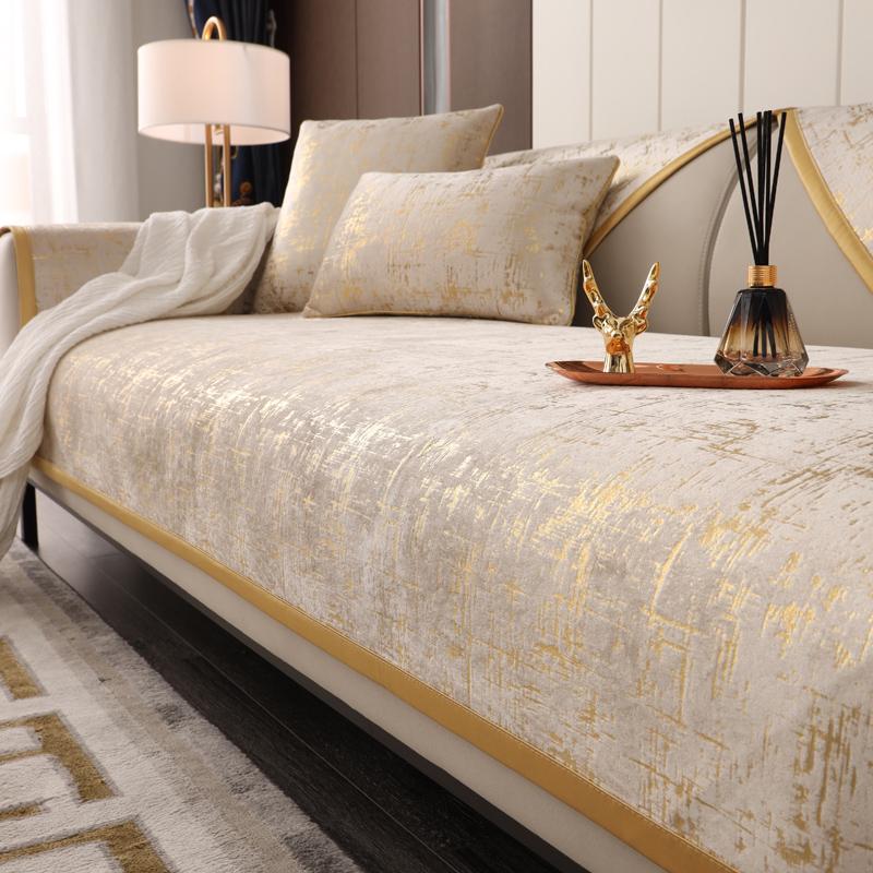 Luxury Gilding Sofa Cover Four Season Leather Universal Sofa Towel Chenille Non-Slip All-Inclusive Cover Cloth Cushion Gold Edge