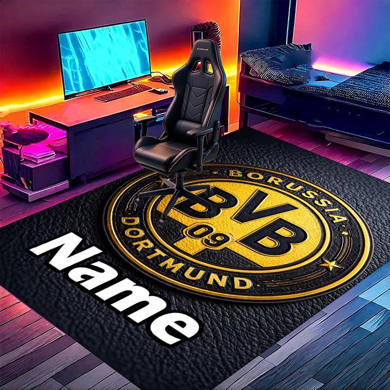 Custom Name Personalized Borussia Dortmund Print Carpet, Versatile Home Decor Rug, for Playroom, Apartment, Balcony, Entryway, Hallway Gift