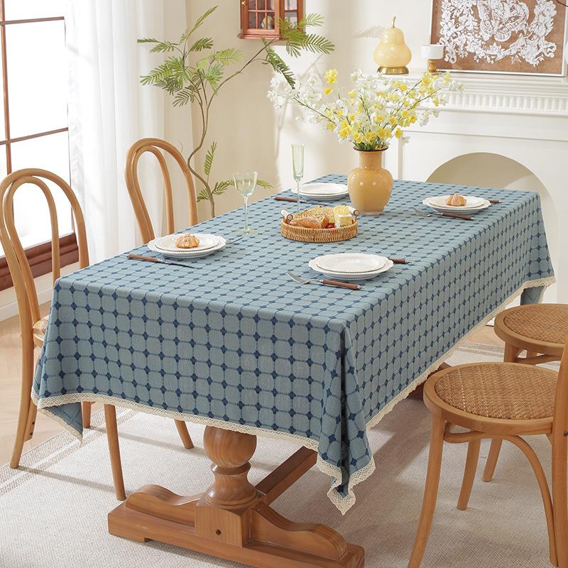 Nordic Tablecloth Fabric Cotton And Linen Small Fresh Small Plaid Rectangular Simple Dining Table Cloth Tablecloth Cover Cloth Retail