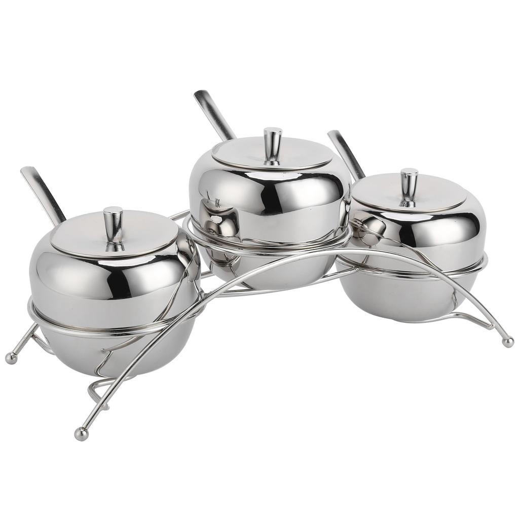 Stainless Steel Condiment Seasoning Containers Pots Set Salt Pepper Sugar Storage Organizers