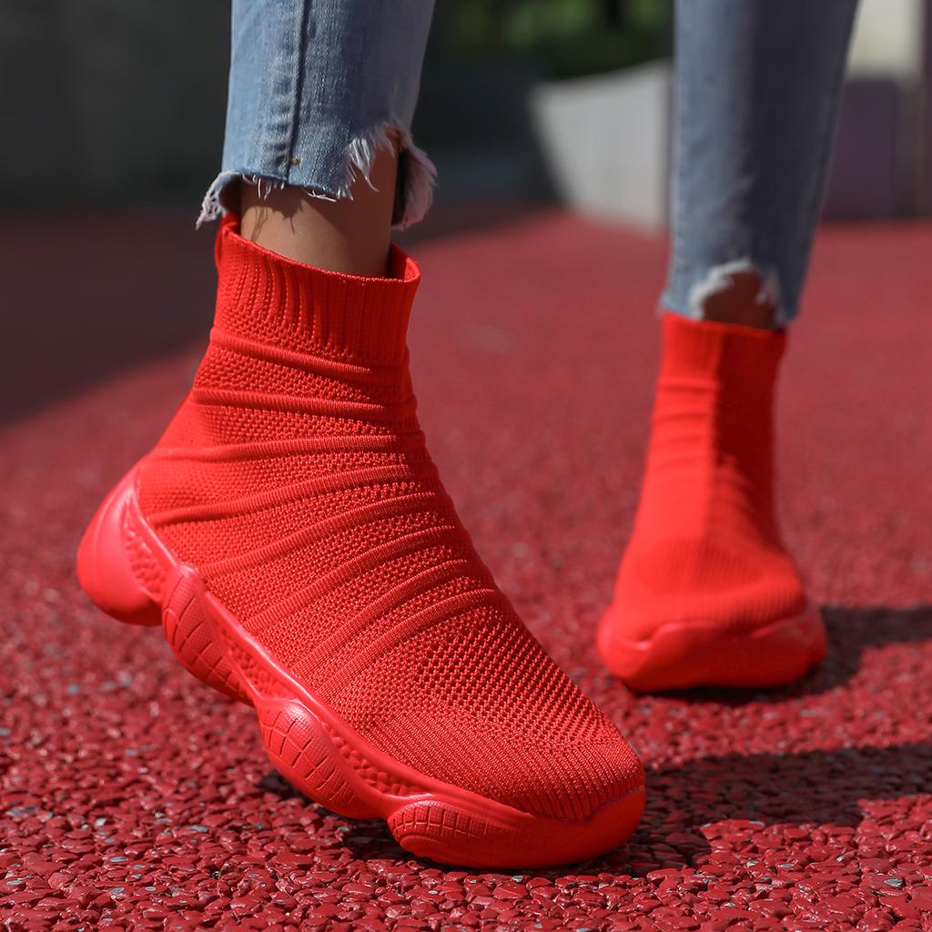 Women Fashion Unisex Breathable Brand Casual Sneakers Men Black Socks Sneakers Men Slip on High Sports Shoes