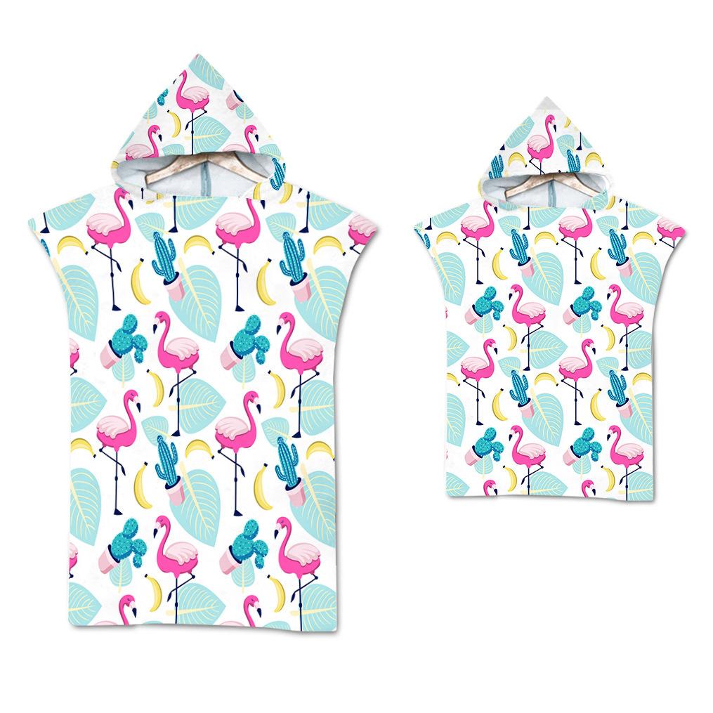 Flamingo Strandtuch Schnelltrocknend Kapuzenmantel Neoprenanzug Erwachsene Kinder Große Handtücher Eltern-Kind-Poncho Bademantel für Schwimmen Surfen