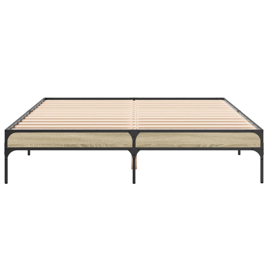 Bed Frame in Sonoma Oak Finish 140 x 200 cm Made of Wood Based Material and Metal