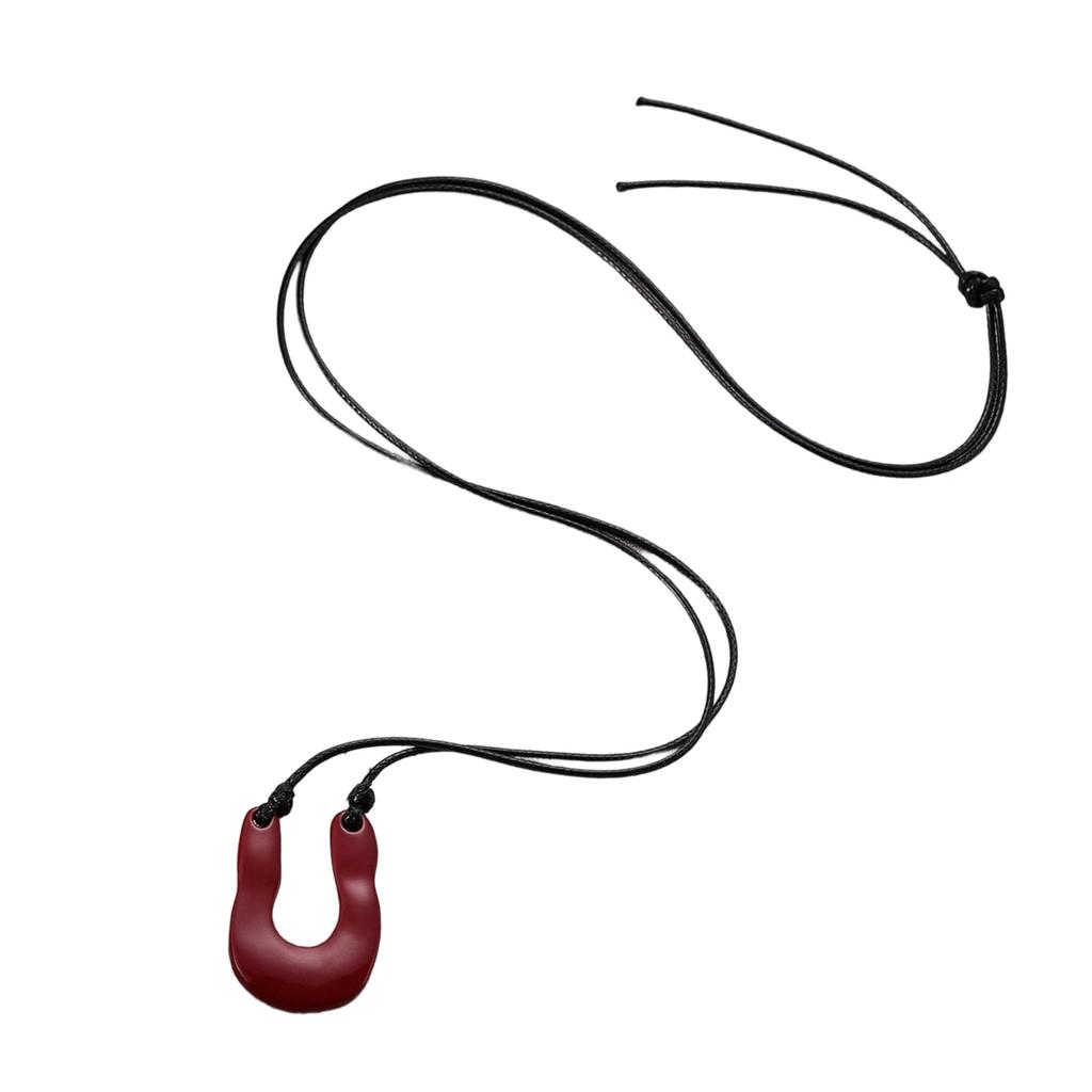 Adjustable Length U Shaped Pendant Necklace With Soft Leather Rope Stylish Layering For Casual Or Formal Outfits