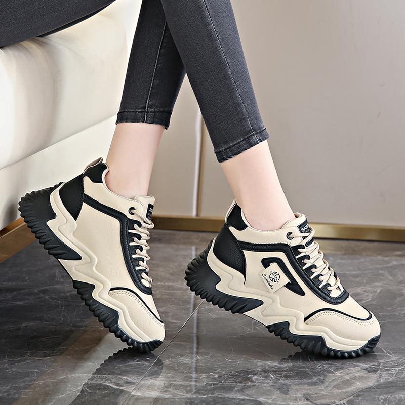 CRLAYDK Baskets compensées à plateforme pour femmes, montantes, à lacets, augmentent la mode, cuir PU, marche, tennis pour filles