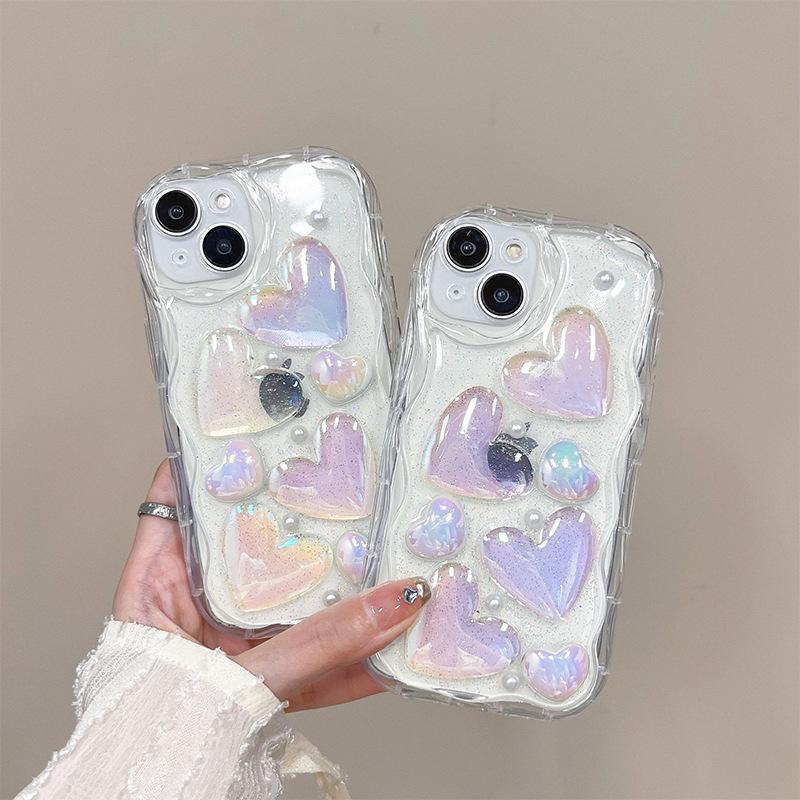 Glitter Colorful Laser Love Mobile Phone Case Is Suitable For Apple 17Promax Fine Hole All-Inclusive Iphone15 Wave Pattern