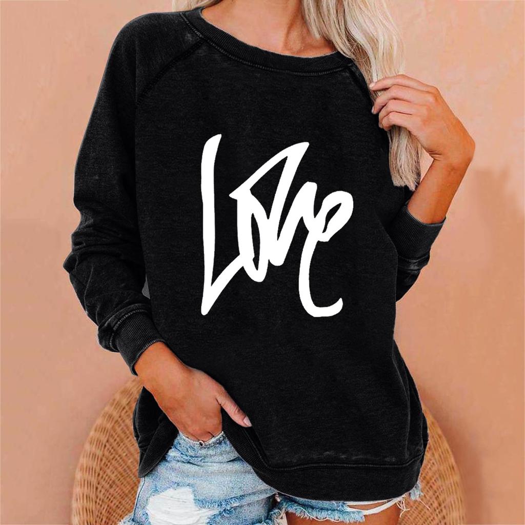 Women S Round Neck Long Sleeve Love Print Casual Sweatshirt