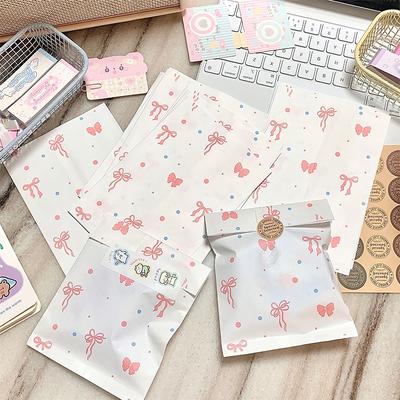50Pcs Pink Bowknot Heart Paper Bags 12X17Cm Cute Po Cards Jewelry Packaging For Handmade Crafts Gift Wrapping Storage Pouches