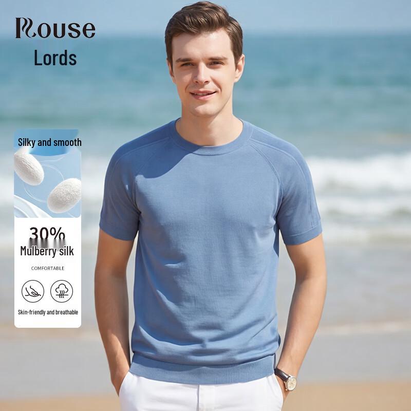 Men s Silk-Cotton Blend Casual Knit T-Shirt 48 серо-синий