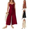 Women's Casual Sleeveless Button Jumpsuit Loose Wide Leg Jumpsuits Rompers With Belt