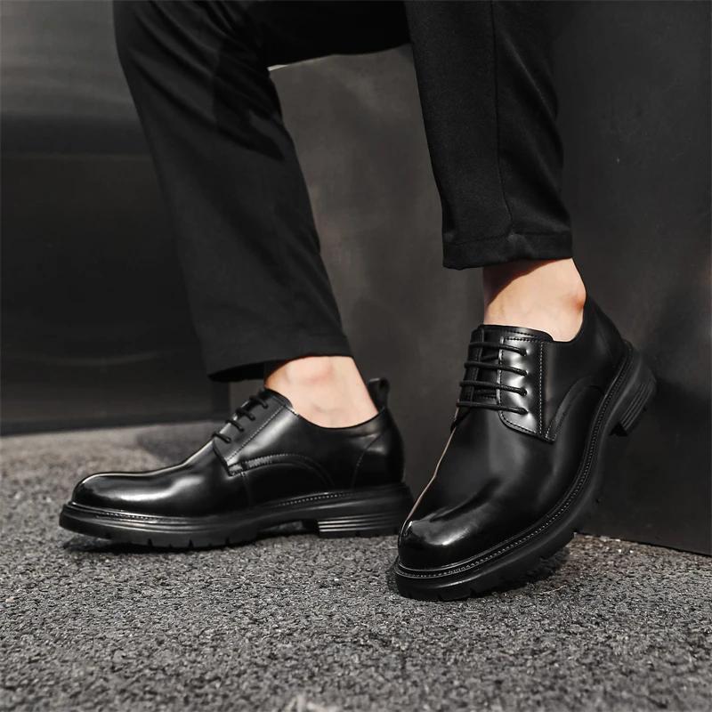 Skórzane Buty Męskie sznurowane oksfordy Derby Priting Buty Wizytowe do Garnituru Luksusowe Biurowe Biznesowe Buty Męskie