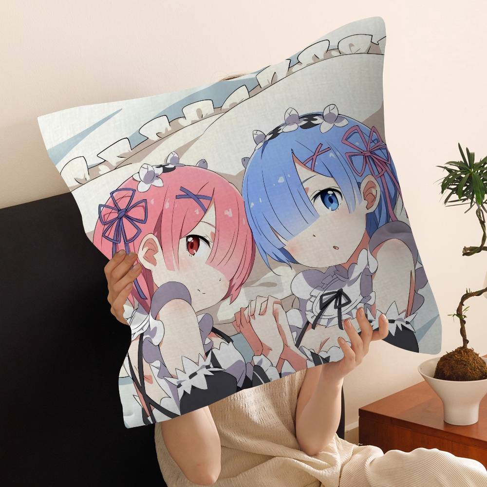 Anime Re Zero Cushion Cover Inches Farmhouse Decor Home Throw Pillow Covers for Couch Decorations