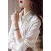 White Vertical Striped Pleated Long-sleeved Shirt for Women Loose Temperament Simple Design Niche Shirt Top for Women